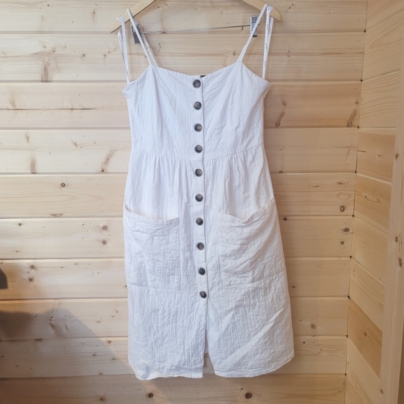 MinkPink,  100% Cotton Button Front‎ Midi Dress, Off White, Size Medium - Picture 1 of 6